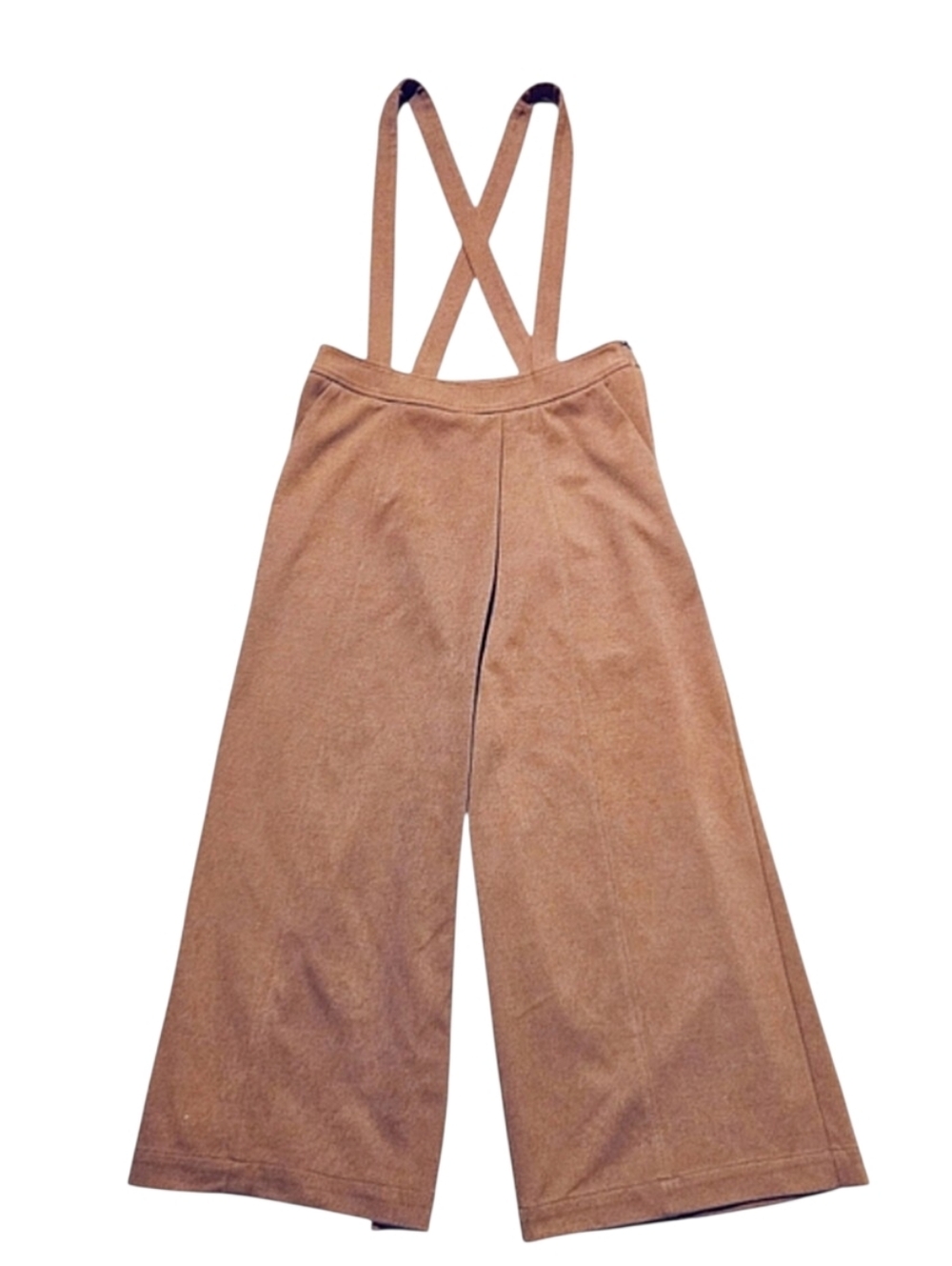 Oak + Fort Wide Leg Palazzo Pants with Attached Suspenders In Caramel Pecan